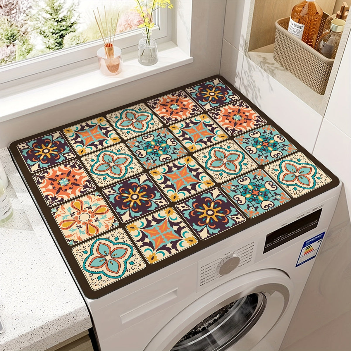 Washing Machine Cover Mat Retro Mosaic