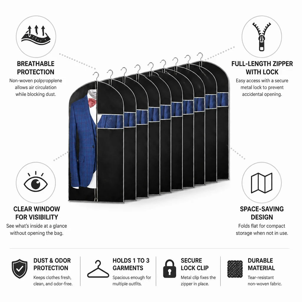 Breathable Clothing Cover made of Polypropylene (Clear View Window & Lockable Zipper)
