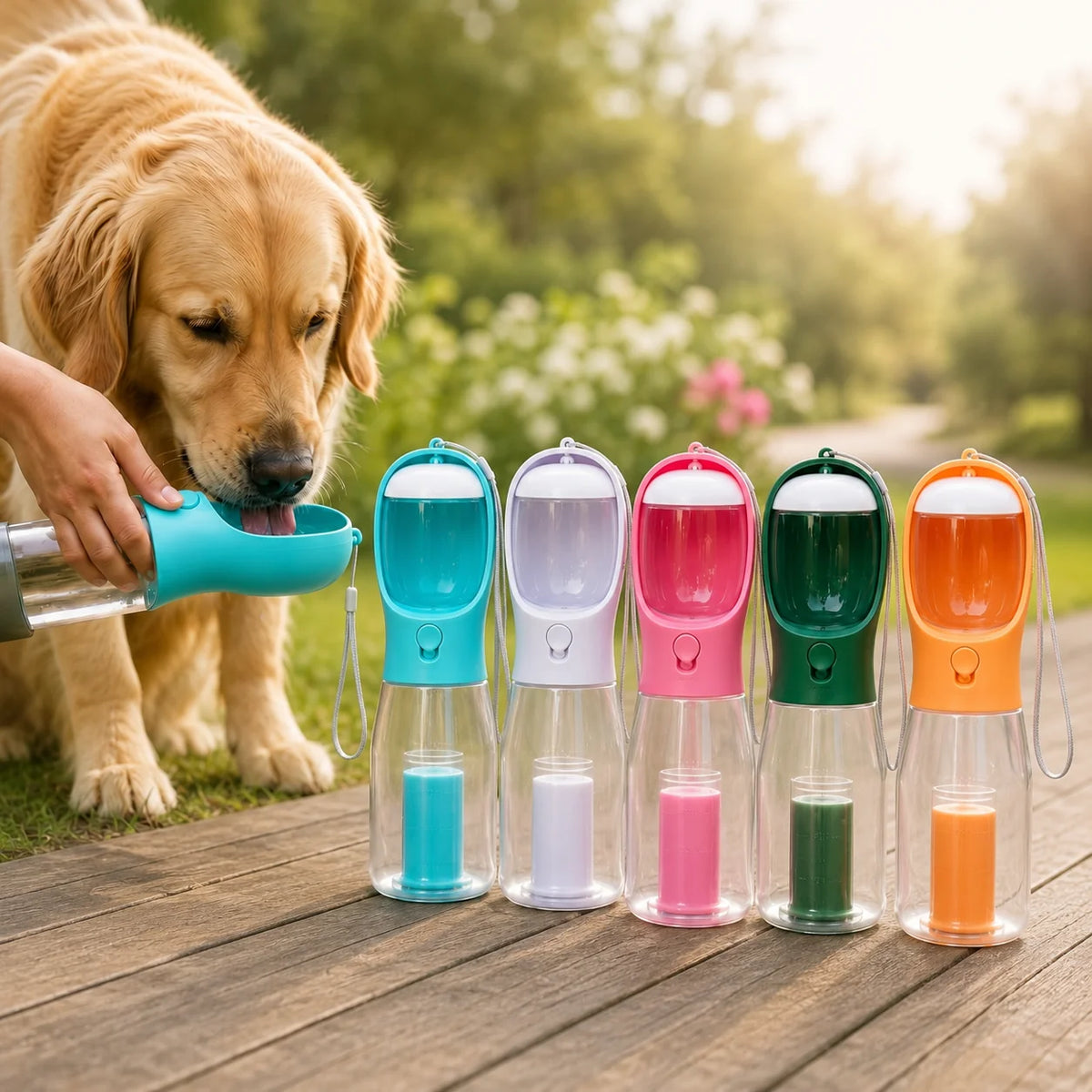 TrailBuddy™ – 3-in-1 Dog Water Bottle with Food Container