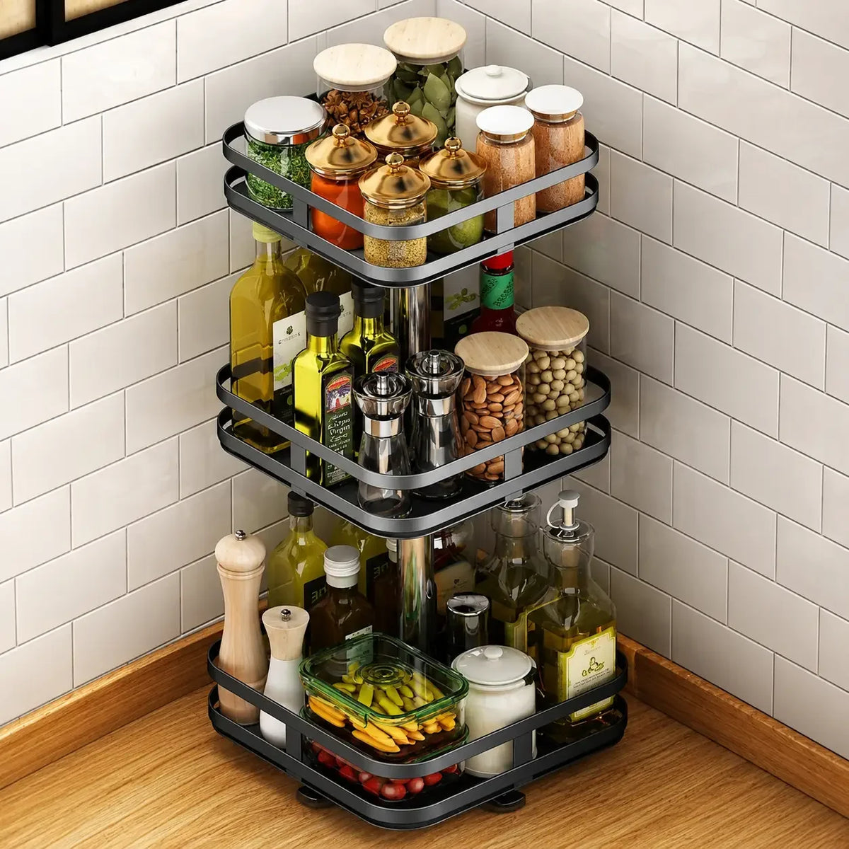 3-tier rotating metal spice rack