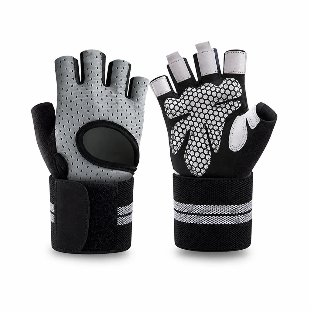 Non-slip Microfiber Padded Wrist Wraps Fitness Gloves (Half-finger)