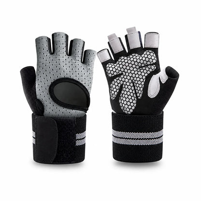 Non-slip Microfiber Padded Wrist Wraps Fitness Gloves (Half-finger)