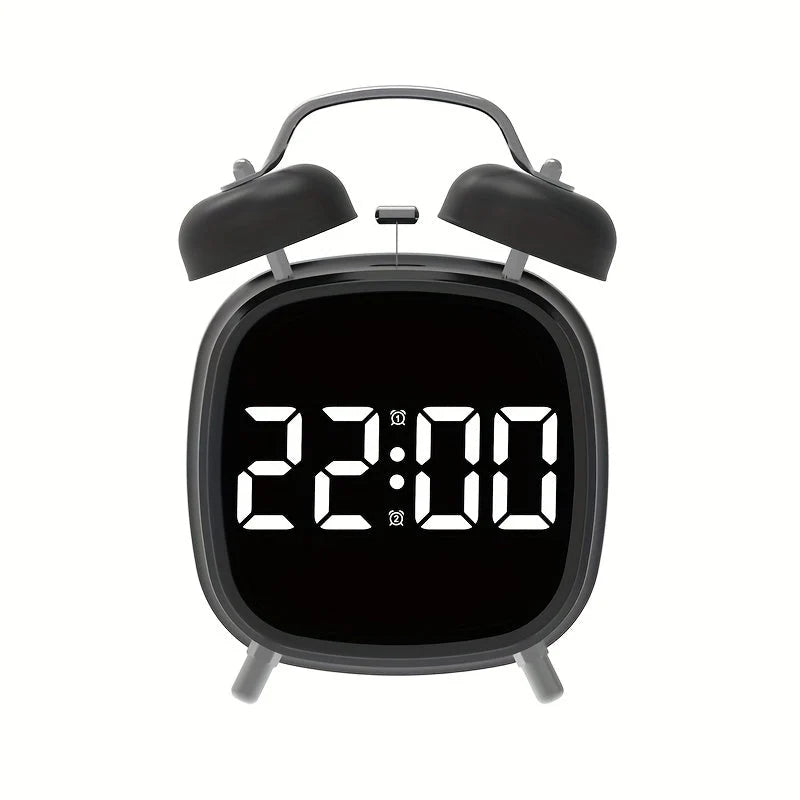 Digital alarm clock with classic twin bell