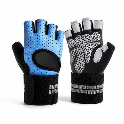 Non-slip Microfiber Padded Wrist Wraps Fitness Gloves (Half-finger)