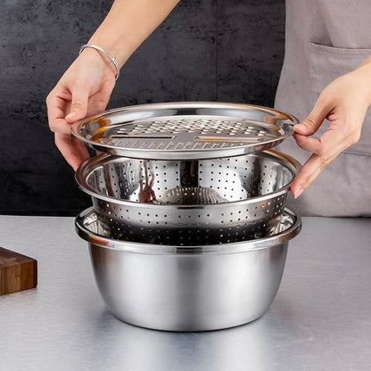 3-in-1 Stainless Steel Mixing Bowl Set with Grater and Sieve