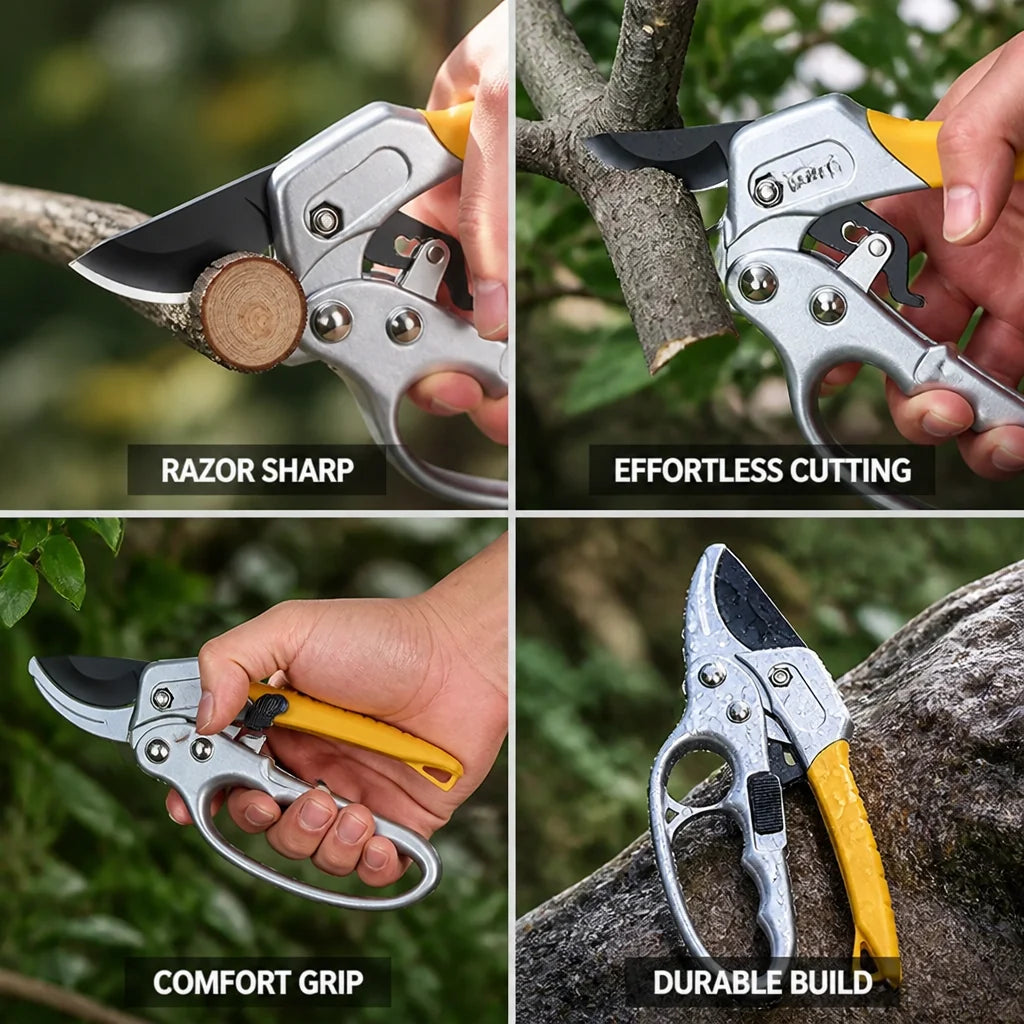 SK5 Steel Ratchet Garden Shears (Ergonomic Non-Slip Handle)