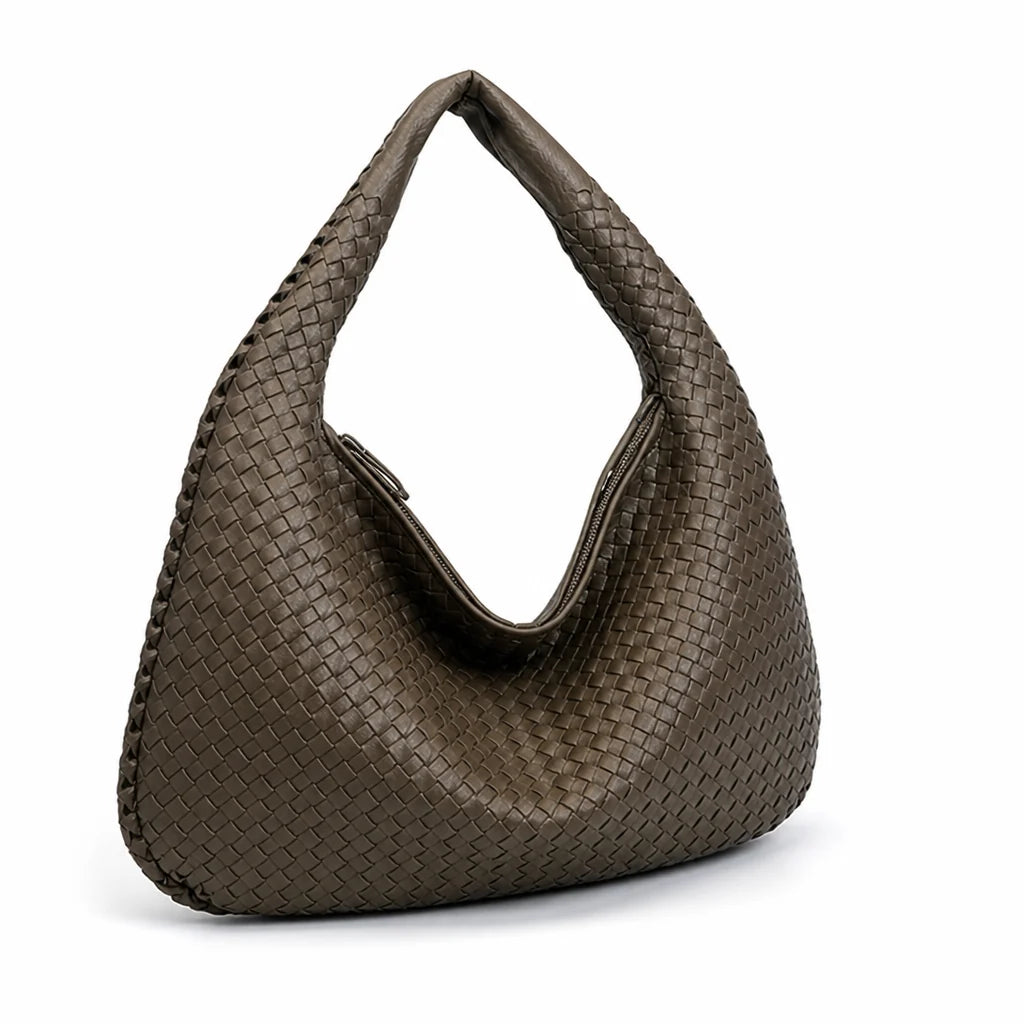 Braided Vegan Leather Laptop Shoulder Bag