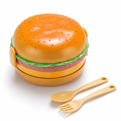 Microwave-safe stacked hamburger lunchbox (with cutlery)