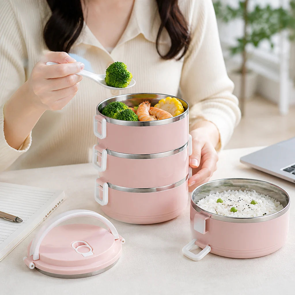 Stainless Steel Interior & Leak-Proof 3-Layer Lunch Box