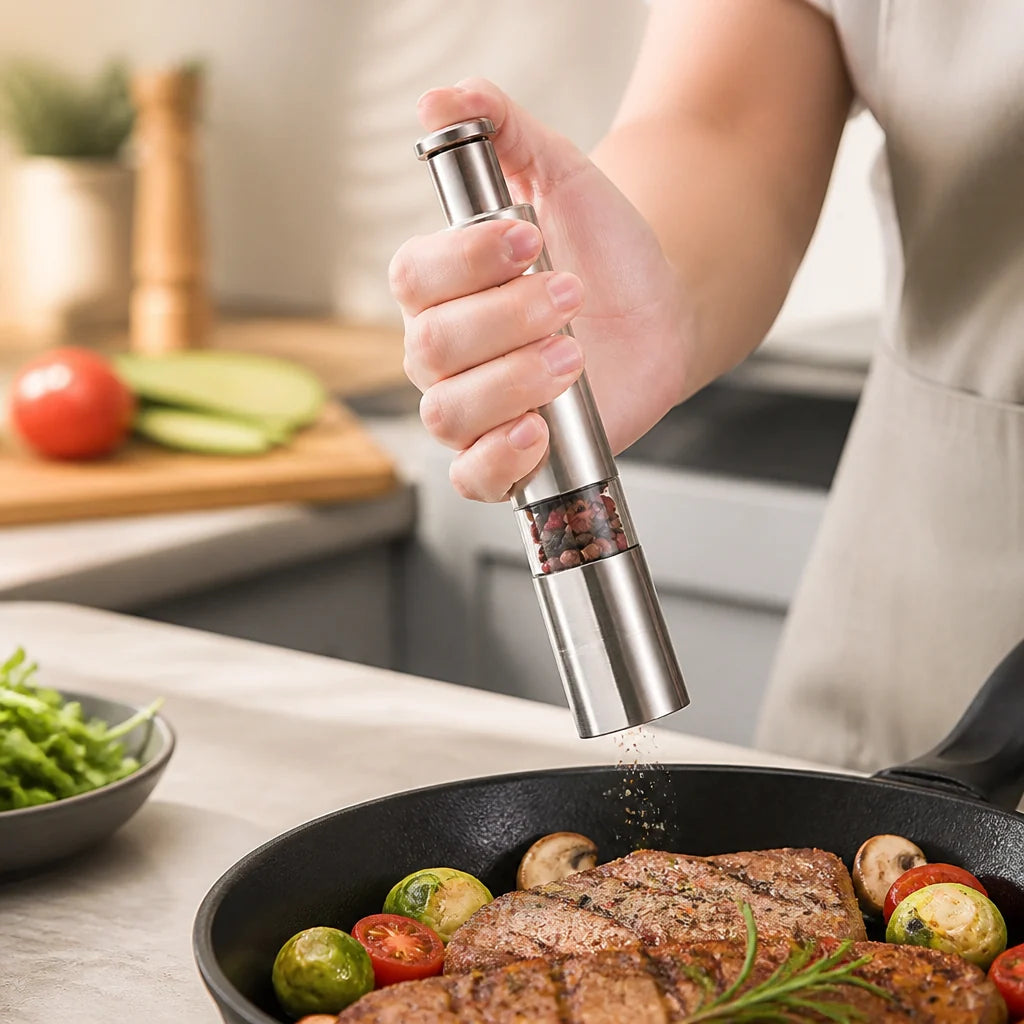 Single-Hand Stainless Steel Salt and Pepper Grinder (Pack of 2)