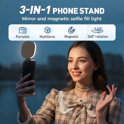 3-in-1 Selfie Light with Mirror and Phone Holder