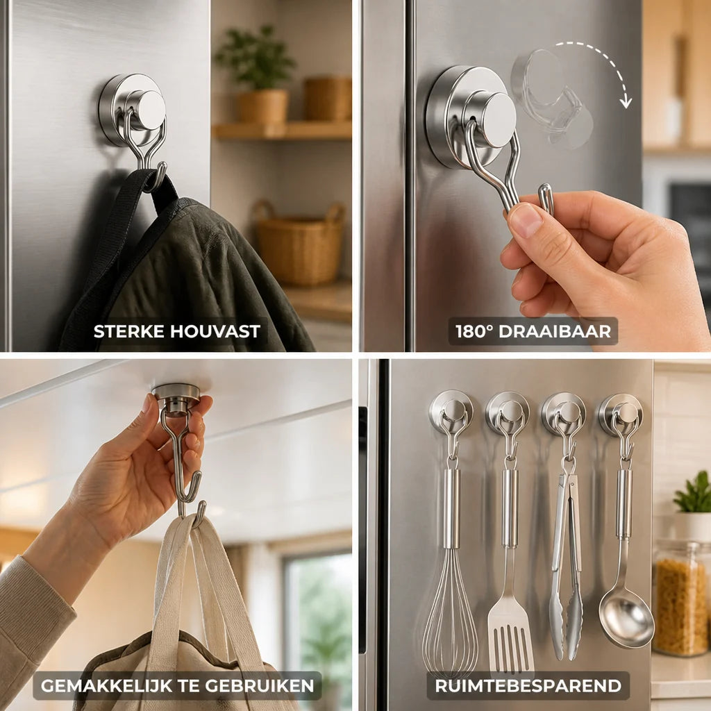 Neodymium 180° Rotatable Magnetic Hooks (Set of 2)