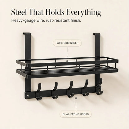 Door Shelf Without Drilling – Basket & Hooks