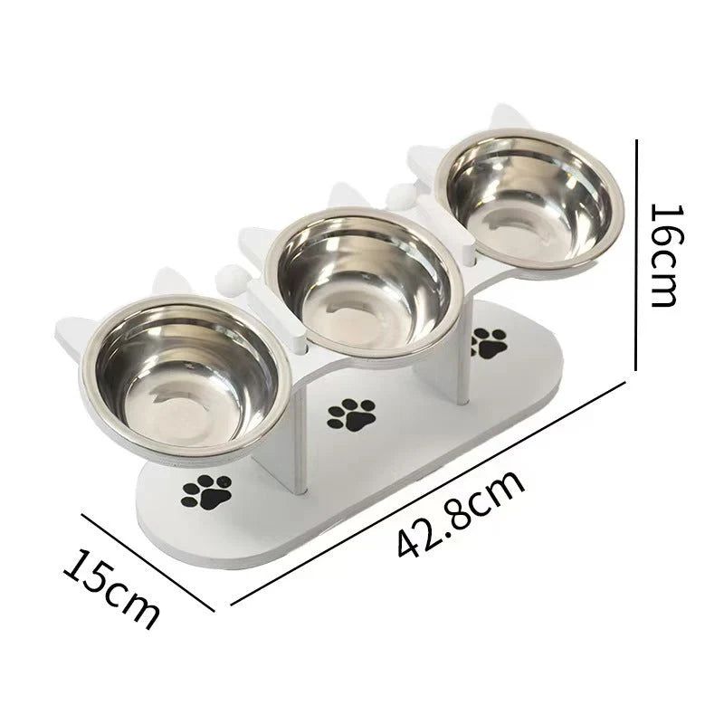 Ergonomic Feeding Bowl Stand with 3 Stainless Steel Bowls