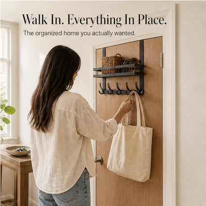 Door Shelf Without Drilling – Basket & Hooks