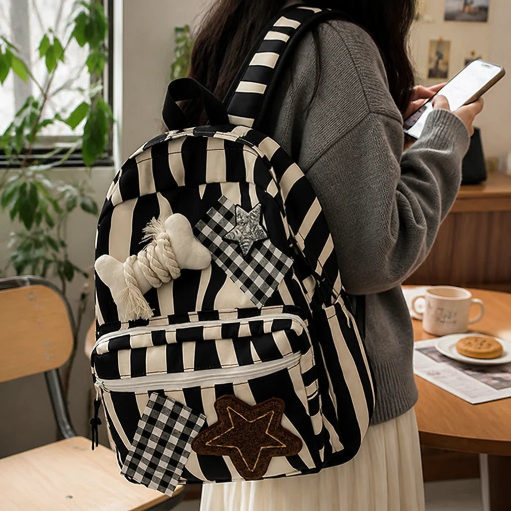 Star & Bone Appliqué Backpack with Multiple Pockets