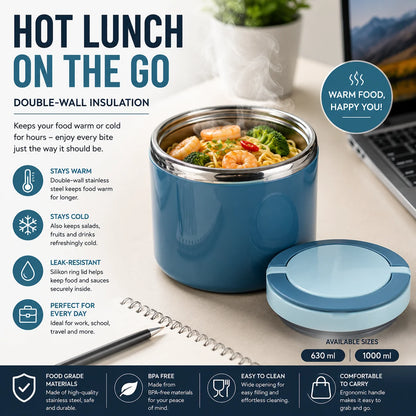 Stainless Steel Thermal Lunchbox with Handle – 630 ml & 1000 ml