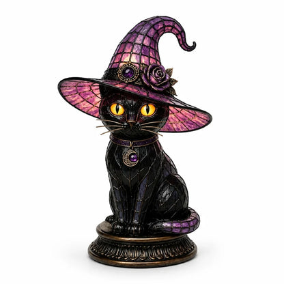 Table lamp with stained glass look, gothic witch cat