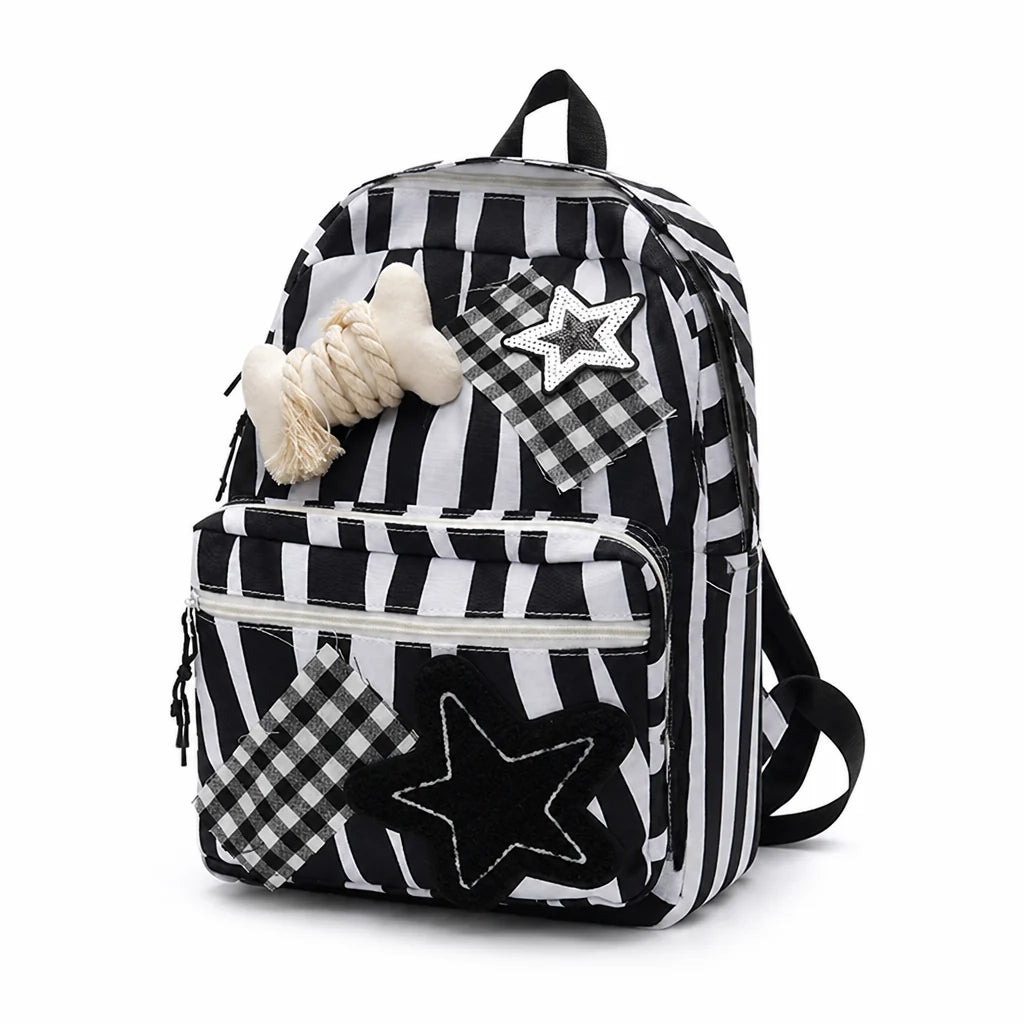 Star & Bone Appliqué Backpack with Multiple Pockets