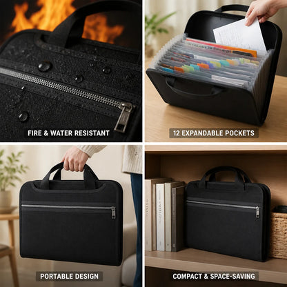 Fire and water-resistant expandable document folder (12 compartments)