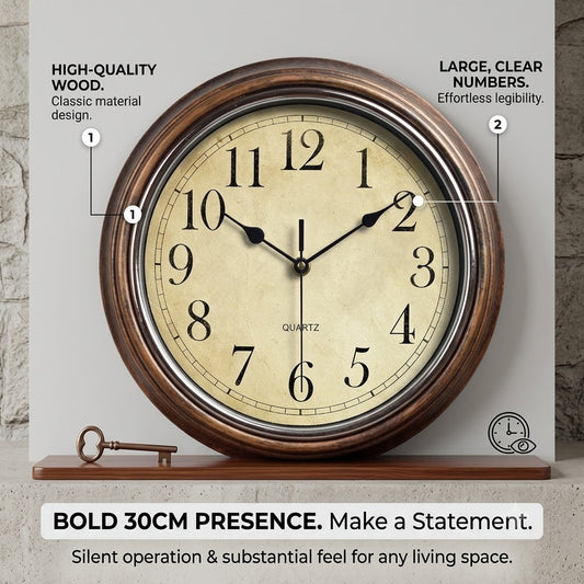 Classic Wooden Wall Clock with Silent Movement