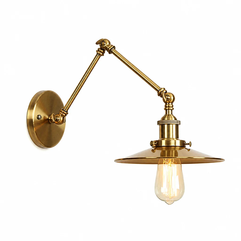 Adjustable Wall Lamp with Swivel Arm in Antique Brass