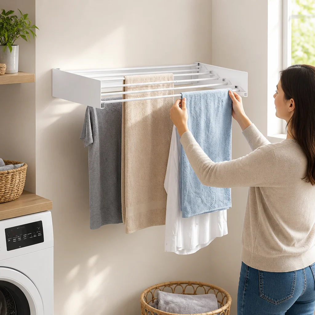Space-saving, foldable wall dryer (with mounting kit)