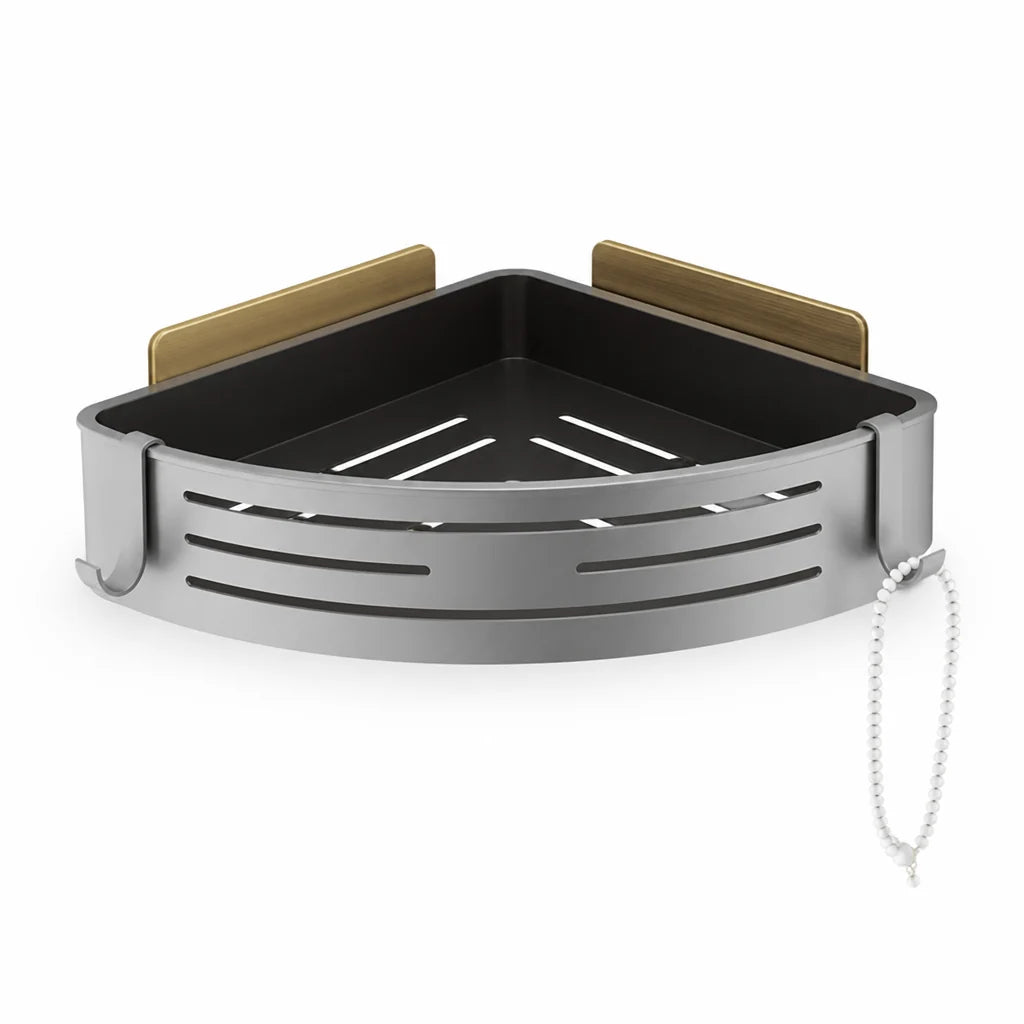 Rust-Resistant Aluminum Corner Shower Shelf without Drilling (90° Corner)