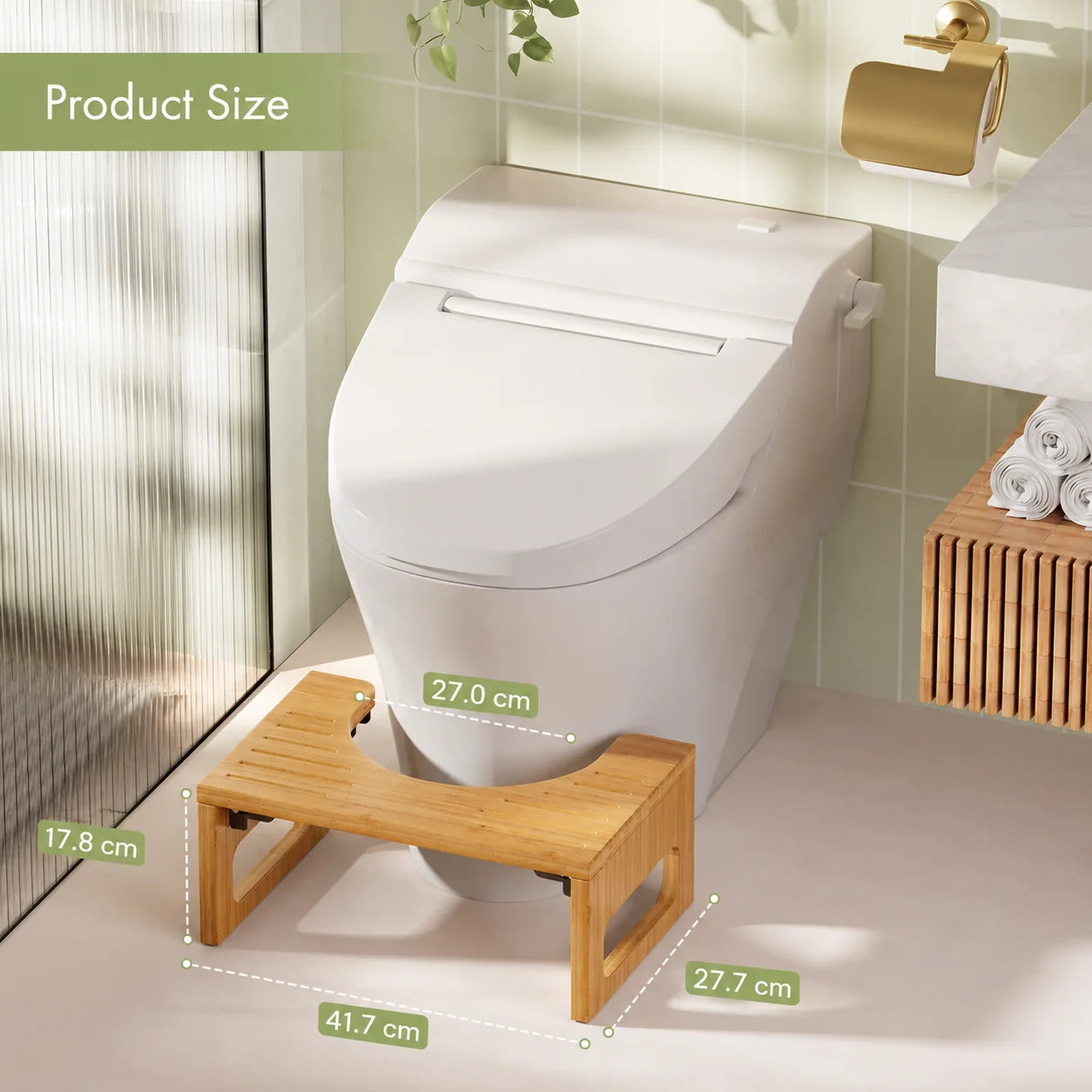 Bamboo Folding Toilet Stool with Anti-Slip