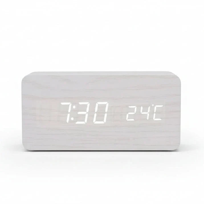 LED Alarm Clock Wood Look with 3 Alarms & Temperature