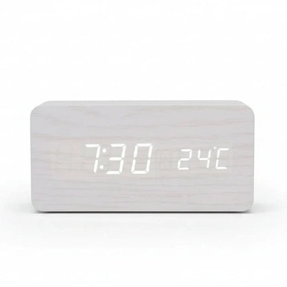 LED Alarm Clock Wood Look with 3 Alarms & Temperature