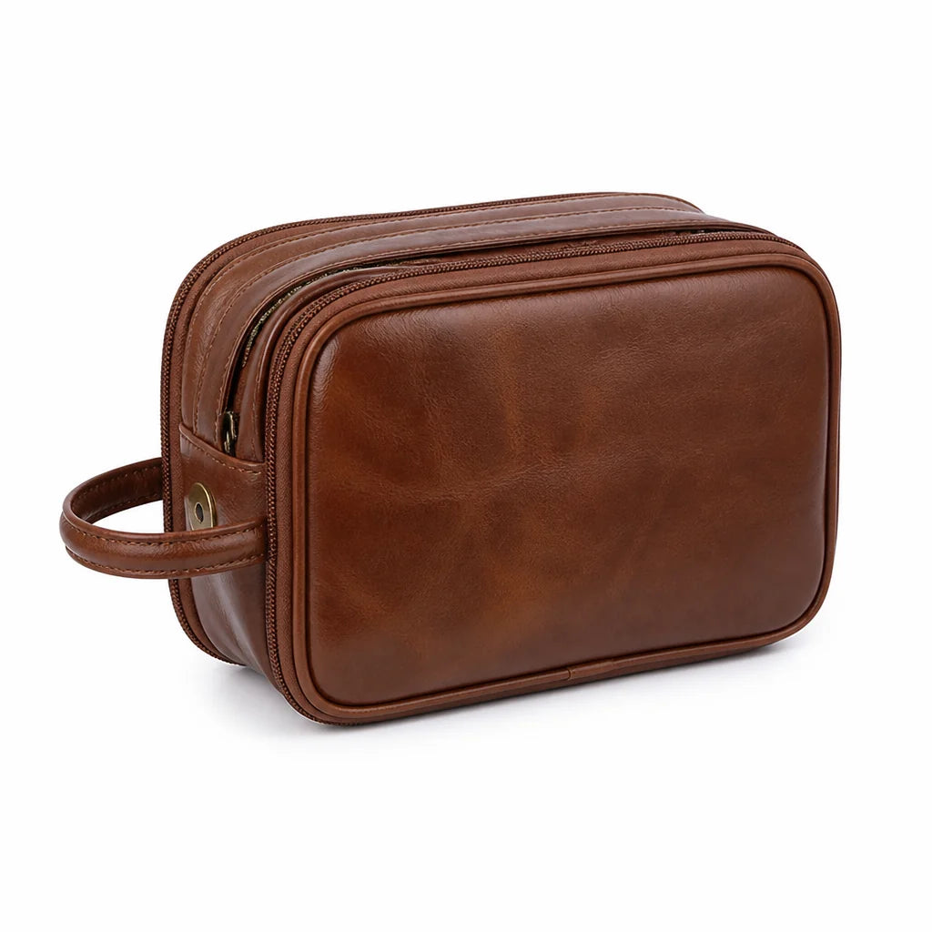 Water-Resistant PU Leather Toiletry Bag with Large Capacity (Wet & Dry Compartments)