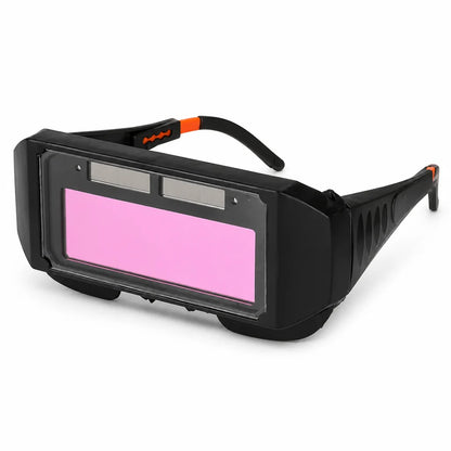 Automatically darkening, solar-powered, adjustable welding goggles
