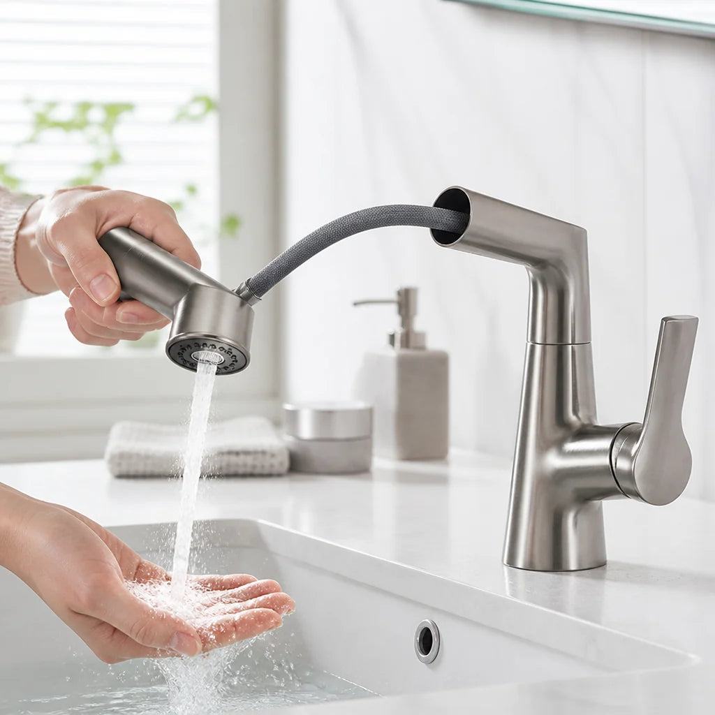 Extendable 360° Rotatable Single-Hole Faucet with Ceramic Valve