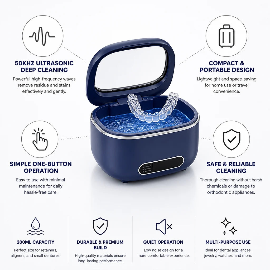 Portable Ultrasound Dental Cleaner 50 kHz (200 ml Capacity)
