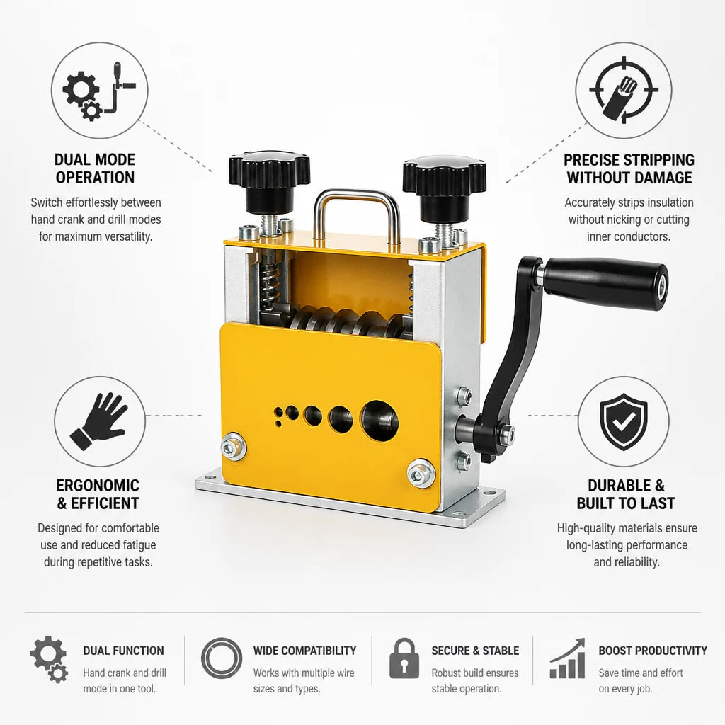 Dual-Mode Crank and Drill Machine Multi-Hole Wire Stripper