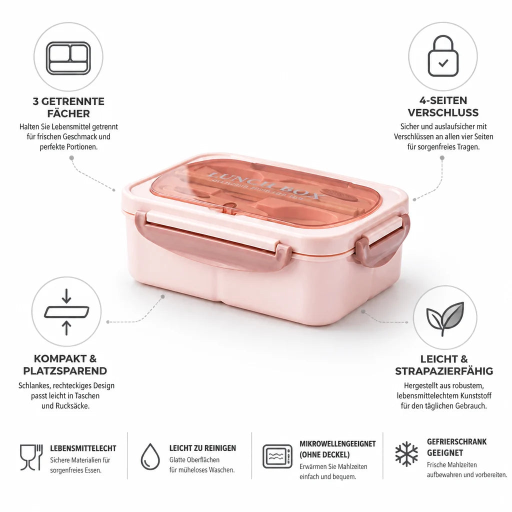 Three-Compartment Leak-Proof Bento Box (1200ml)