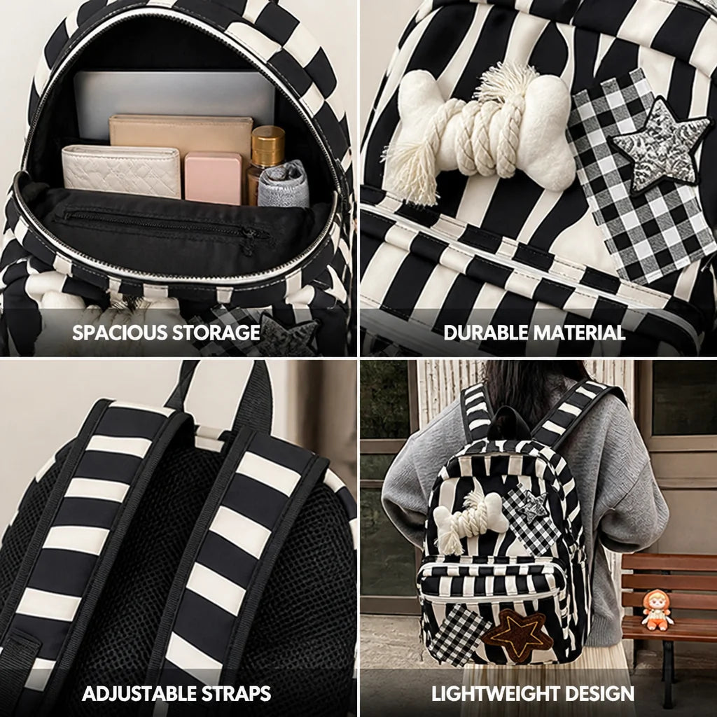 Star & Bone Appliqué Backpack with Multiple Pockets
