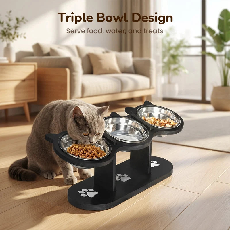 Ergonomic Feeding Bowl Stand with 3 Stainless Steel Bowls