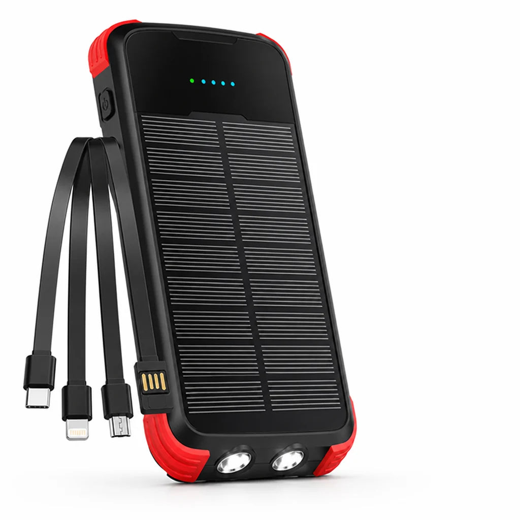 Solar-Powered High-Capacity Power Bank (Integrated Multi Charging Cables & Jump Starter)
