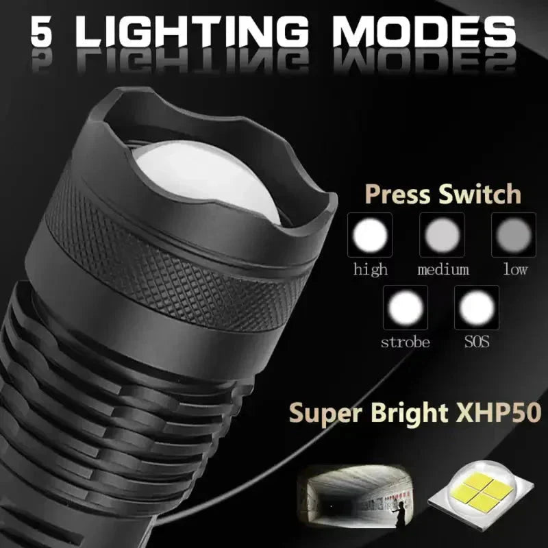 Tactical LED Flashlight 90,000 Lumens IP65
