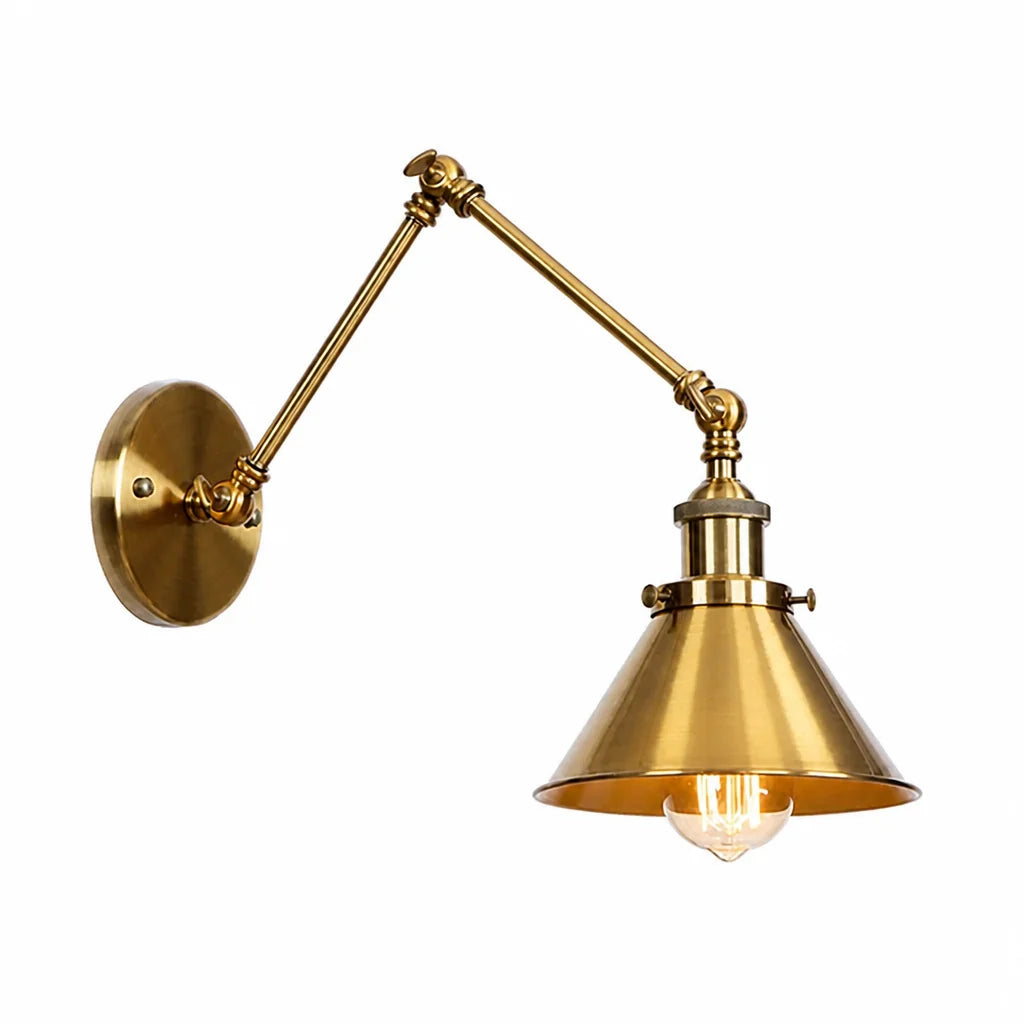 Adjustable Wall Lamp with Swivel Arm in Antique Brass