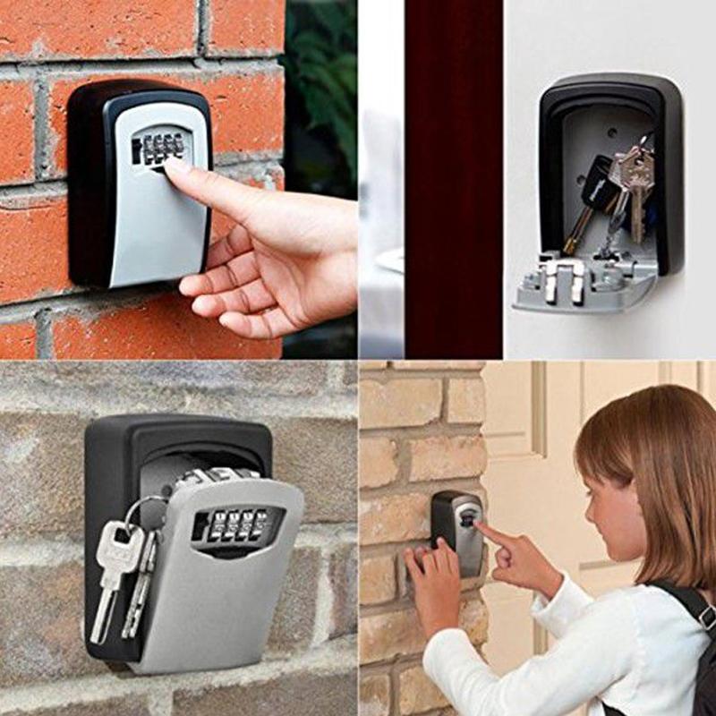 Wall-mounted key box with combination lock