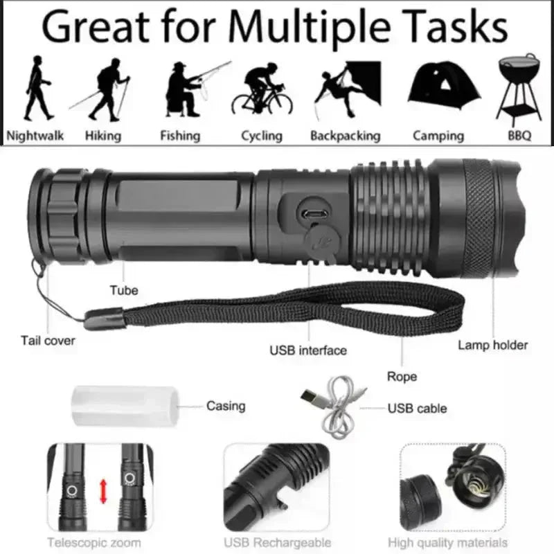 Tactical LED Flashlight 90,000 Lumens IP65