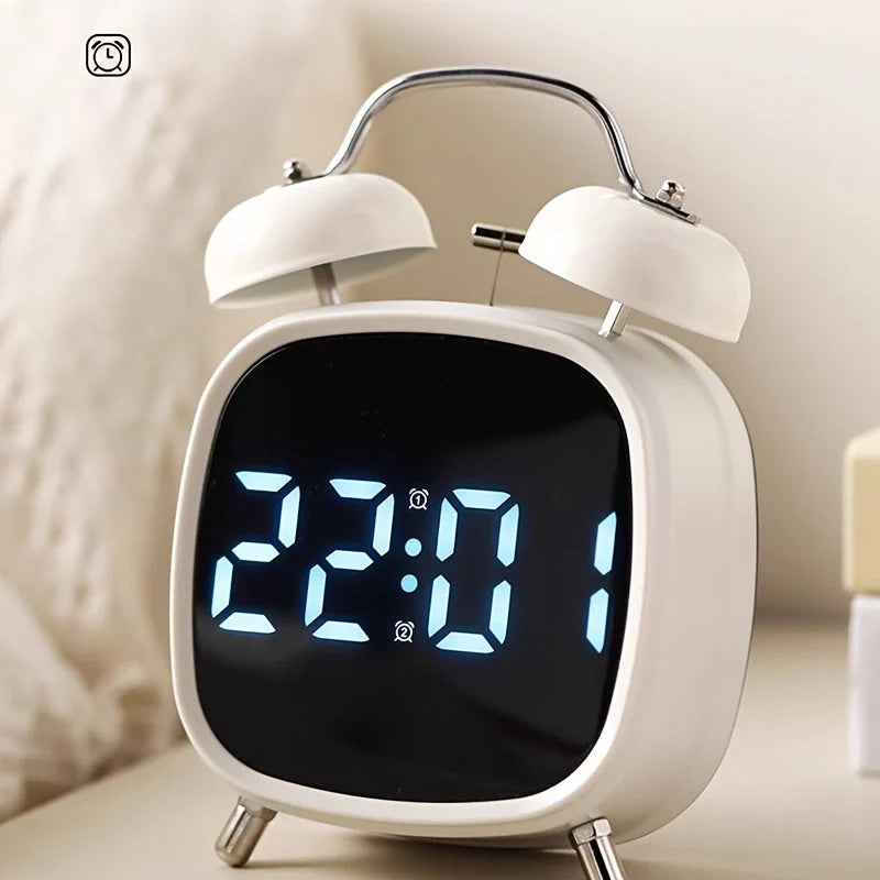 Digital alarm clock with classic twin bell
