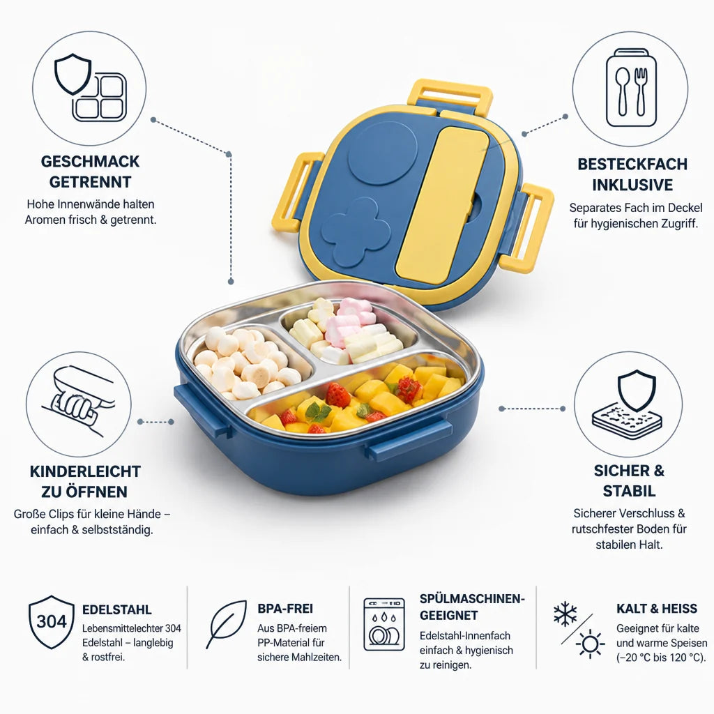 Stainless Steel Bento Box with Compartments (with Cutlery Case)