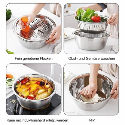3-in-1 Stainless Steel Mixing Bowl Set with Grater and Sieve