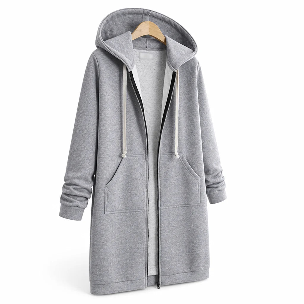 Cotton Blend Fleece Zip-Up Hoodie Tunic
