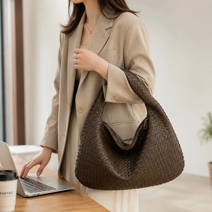 Braided Vegan Leather Laptop Shoulder Bag