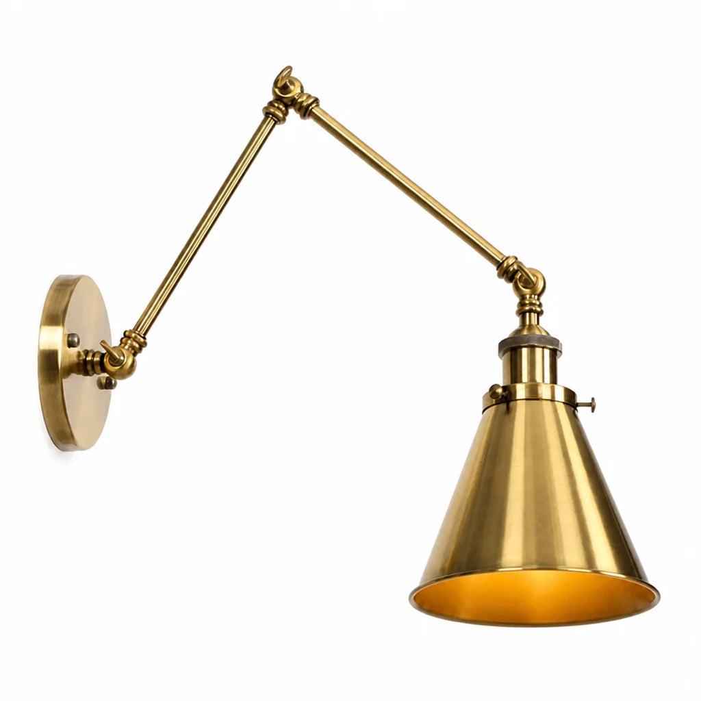 Adjustable Wall Lamp with Swivel Arm in Antique Brass